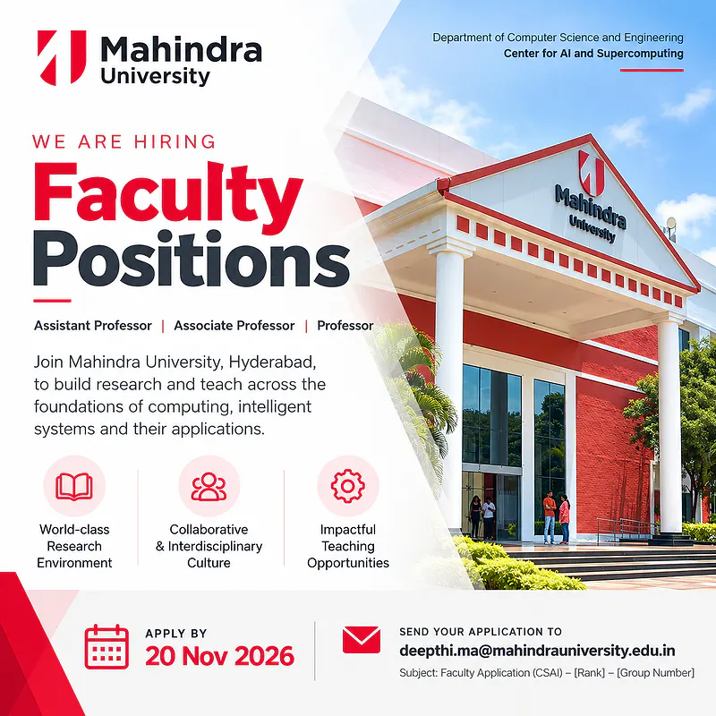 Mahindra University Faculty Recruitment 2026 – Assistant Professor, Associate Professor and Professor Positions