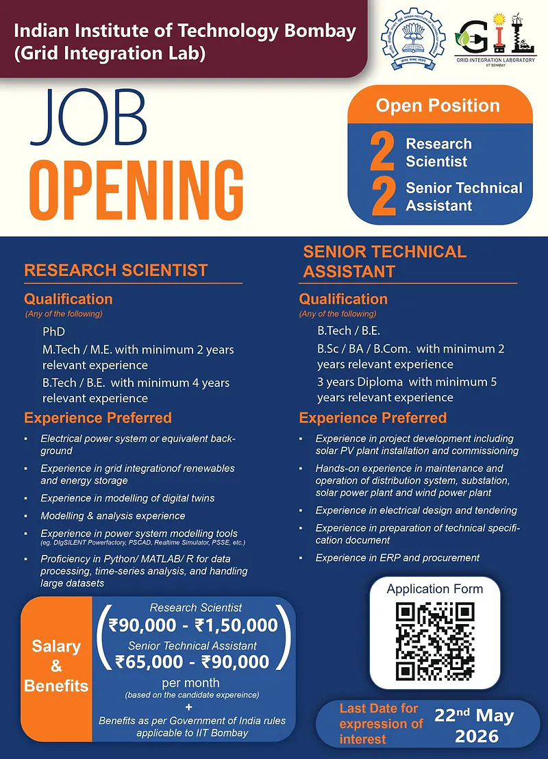 Job Recruitment 2026 – Indian Institute of Technology Bombay (Grid Integration Lab)