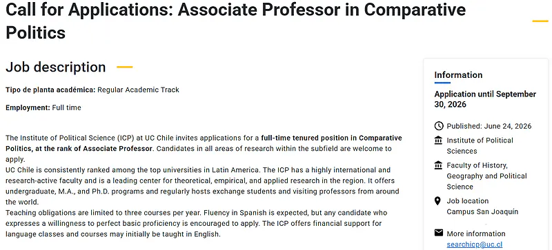 Call for Applications: Associate Professor in Comparative Politics | UC Chile