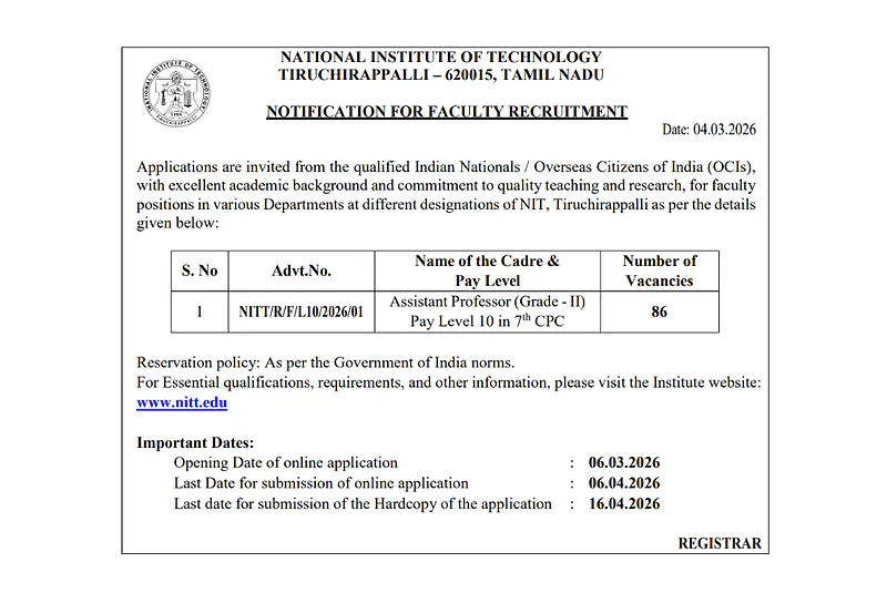 Assistant Professor Vacancy – 86 Faculty Positions