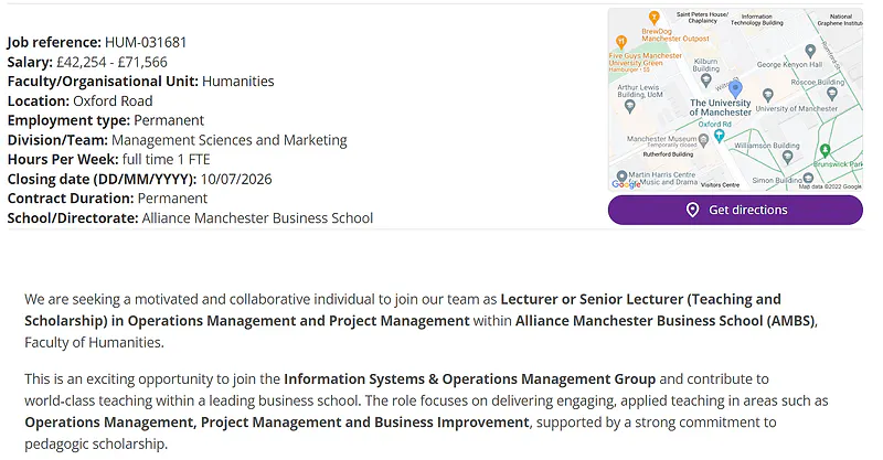 Lecturer / Senior Lecturer (Teaching & Scholarship) in Operations Management & Project Management | Alliance Manchester Business School