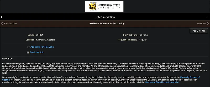 Assistant Professor of Accounting – Kennesaw State University