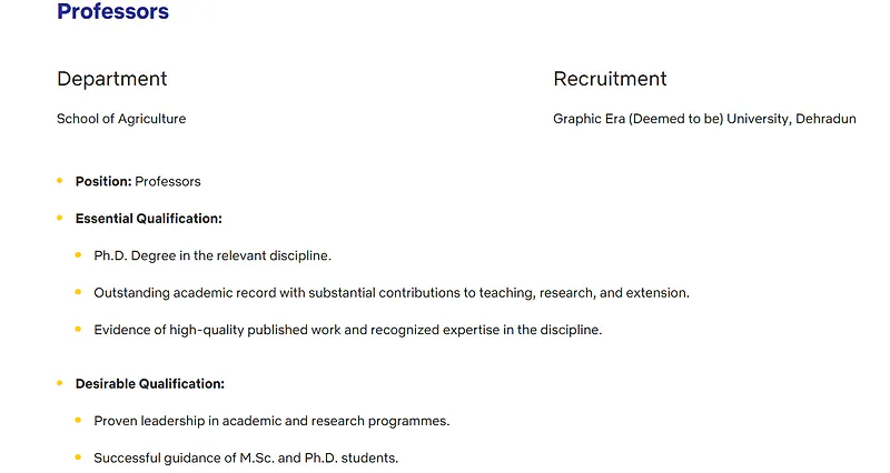 Professor Recruitment 2026 – School of Agriculture, Graphic Era (Deemed to be University), Dehradun