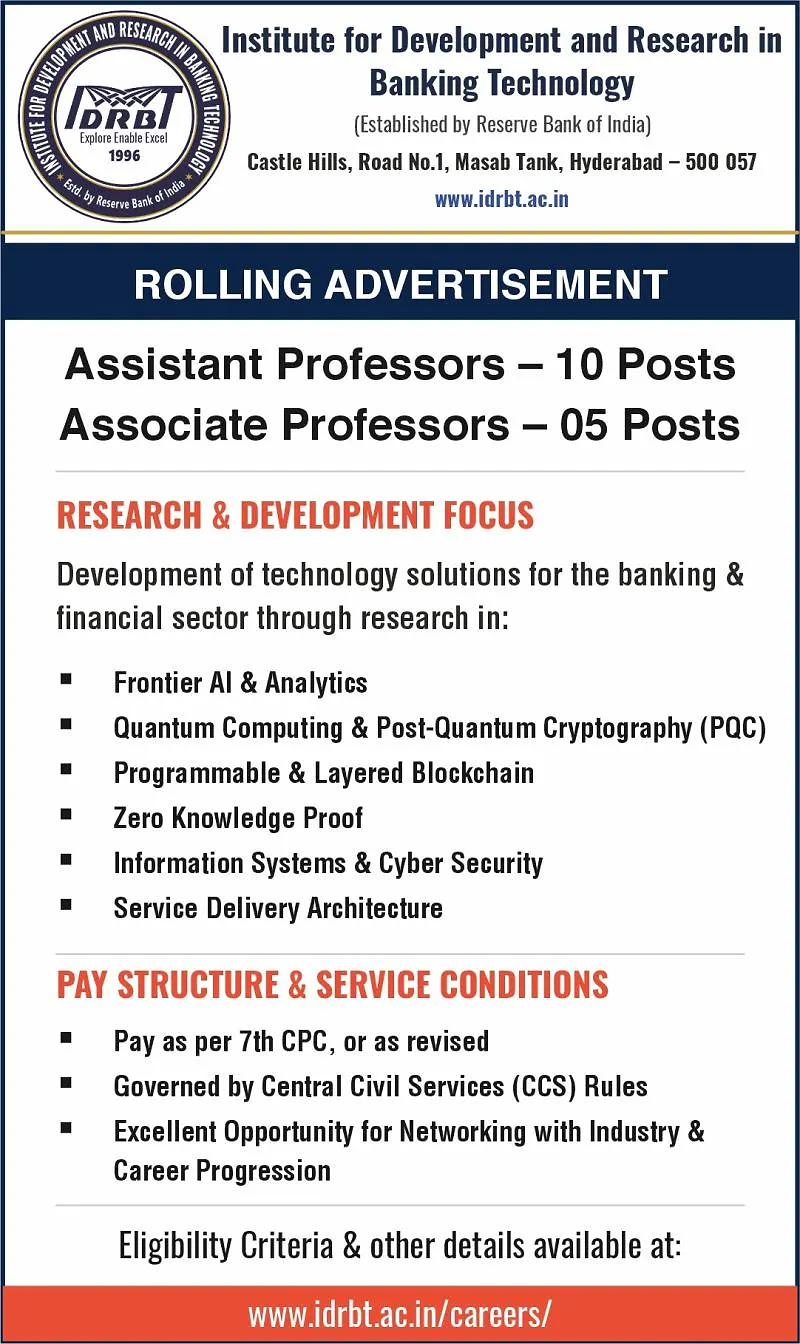 Assistant Professor & Associate Professor Positions – IDRBT Hyderabad