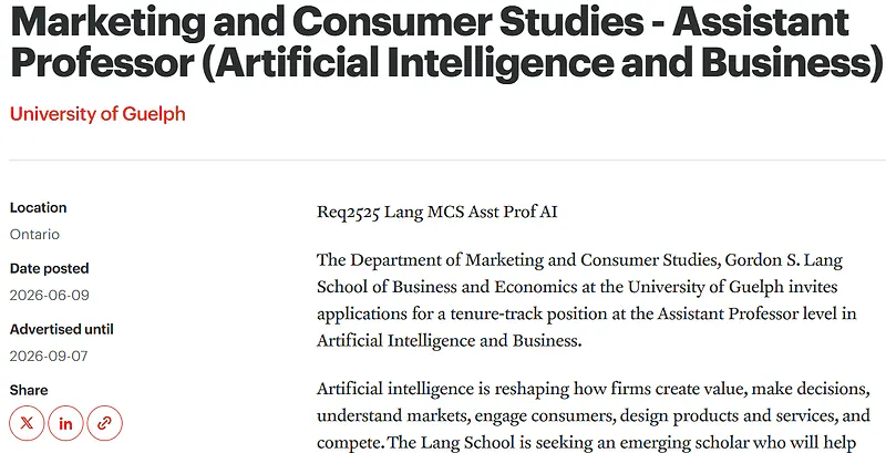University of Guelph Assistant Professor Recruitment in Artificial Intelligence and Business