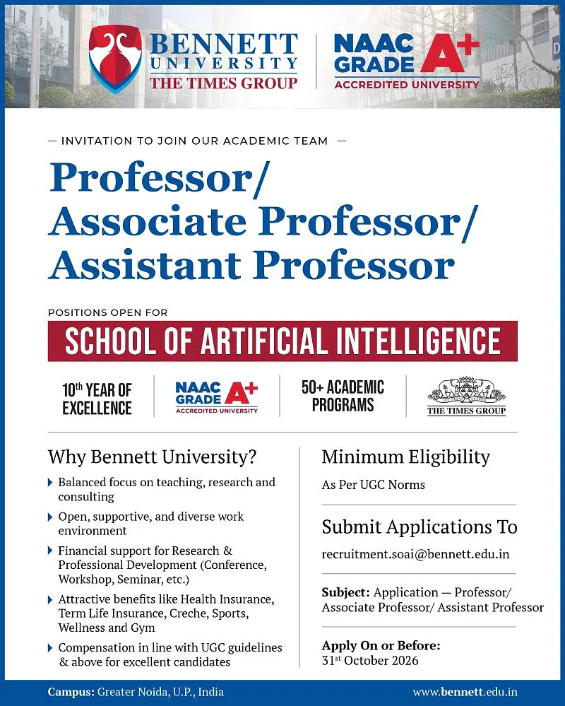 Faculty Recruitment: School of Artificial Intelligence | Bennett University
