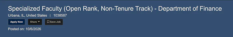 Specialized Faculty (Open Rank, Non-Tenure Track) – Department of Finance – University of Illinois Urbana-Champaign