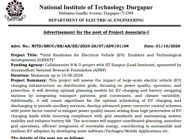 Project Associate-I Recruitment 2026 – NIT Durgapur