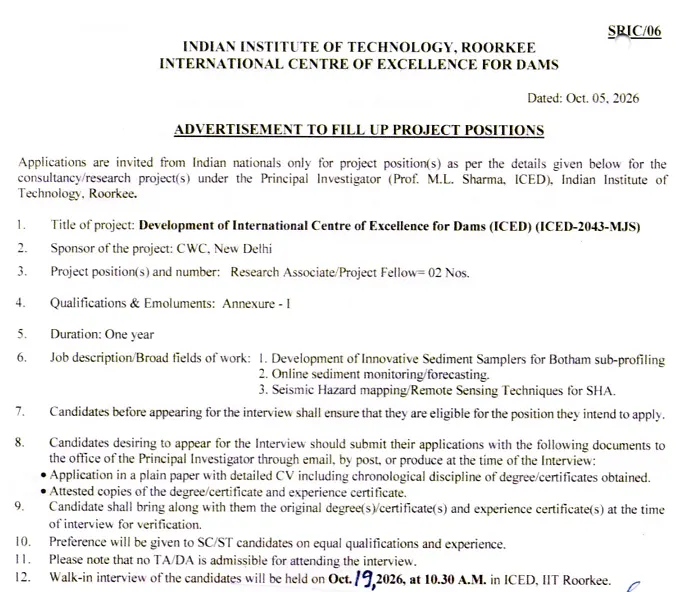 IIT Roorkee Research Associate and Project Fellow Recruitment 2026 – 2 Vacancies at ICED