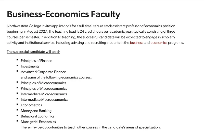 Assistant Professor of Economics – Northwestern College