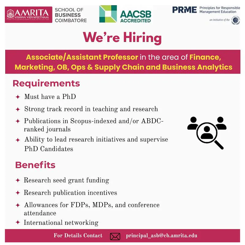 Faculty Recruitment – Associate/Assistant Professor Positions at Amrita School of Business