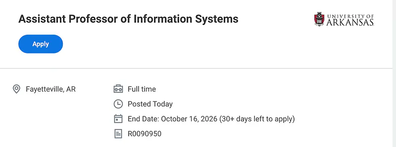 Assistant Professor of Information Systems – University of Arkansas