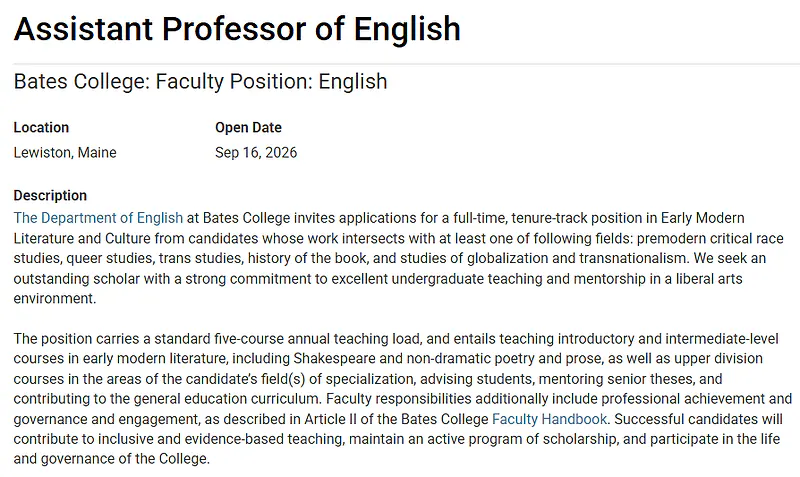 Assistant Professor of English – Bates College