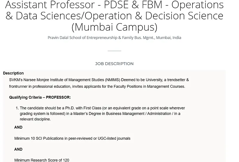 NMIMS Recruitment: Assistant Professor in Operations and Data Sciences