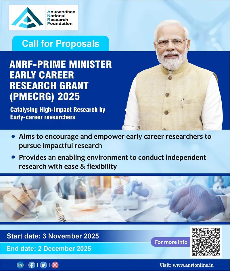 Prime Minister Early Career Research Grant (PMECRG) 2025 Empowering India’s Next Generation of Researchers