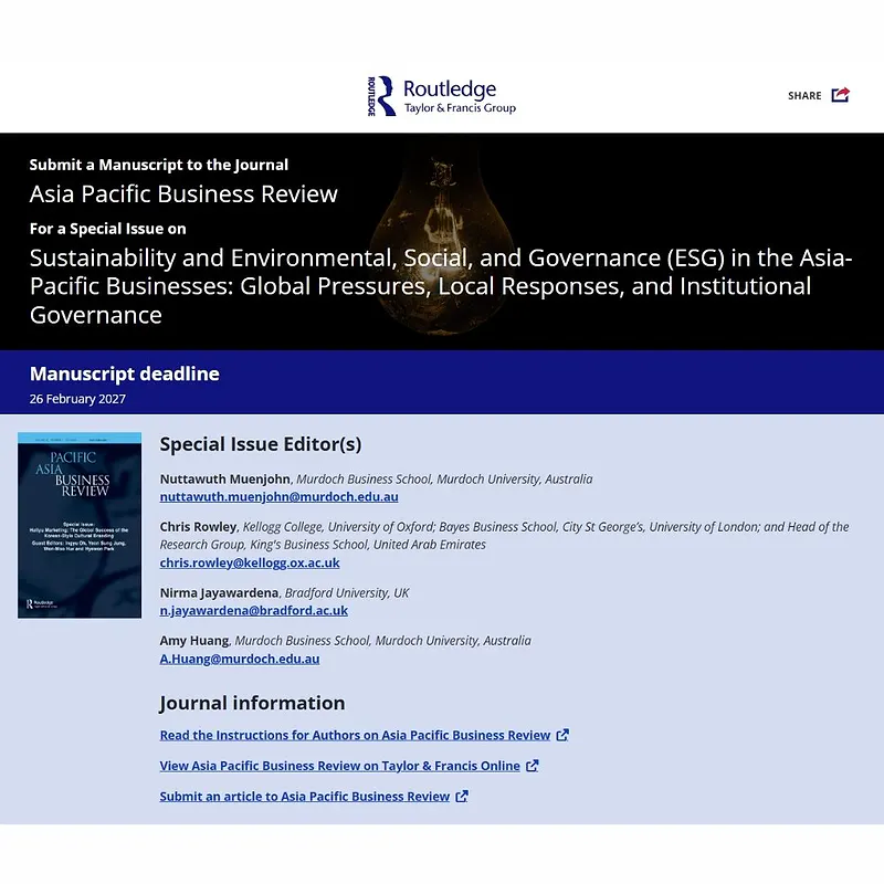Sustainability and Environmental, Social, and Governance (ESG) in the Asia-Pacific Businesses: Global Pressures, Local Responses, and Institutional Governance