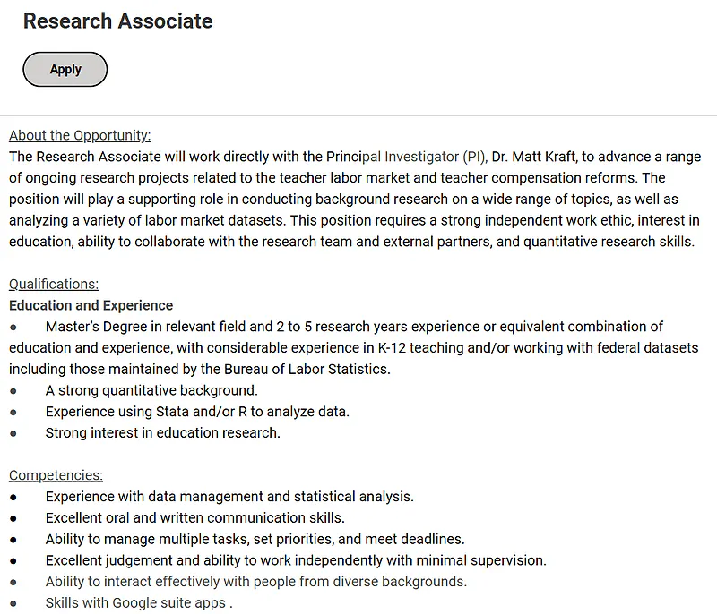 Brown University Invites Applications for Research Associate Position