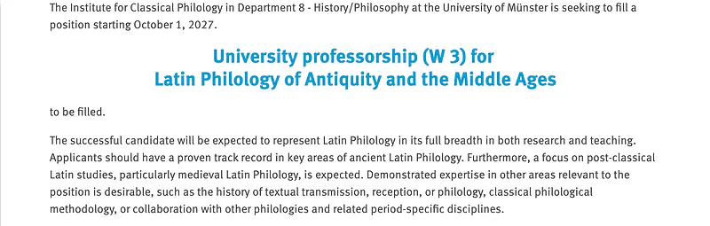 Professorship (W3) for Latin Philology of Antiquity and the Middle Ages – University of Münster