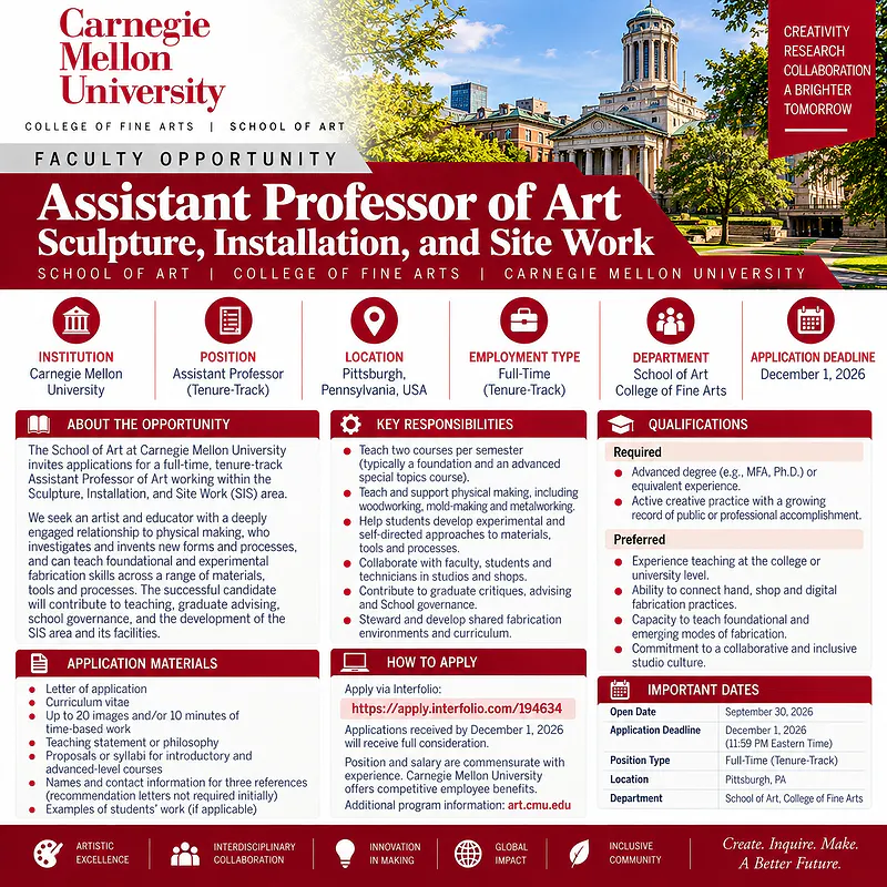  Assistant Professor of Art — Sculpture, Installation, and Site Work – Carnegie Mellon University