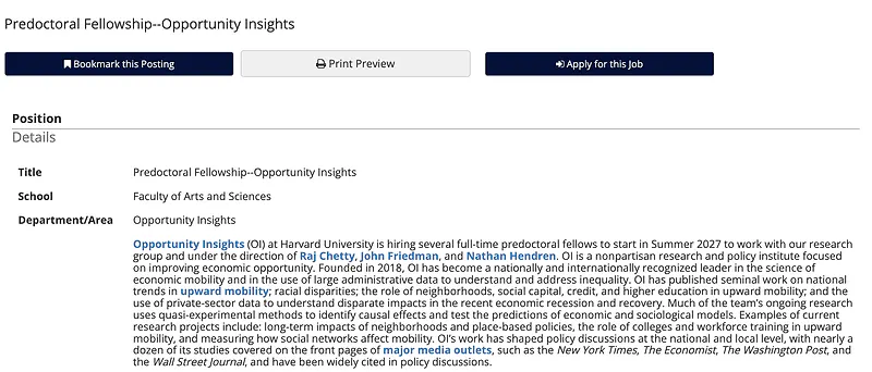 Predoctoral Fellowship – Harvard University