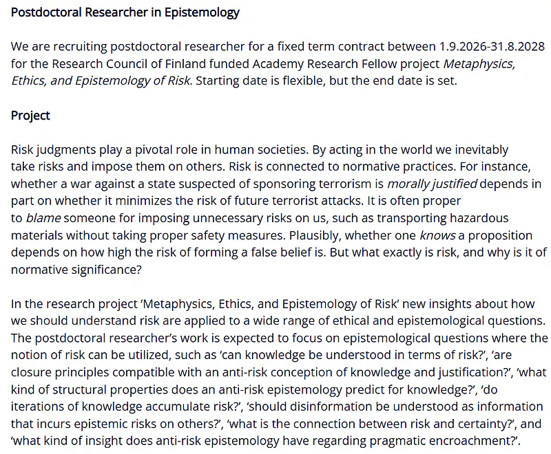 Postdoctoral Researcher in Epistemology 