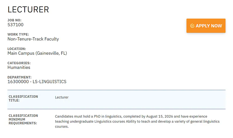 University of Florida Lecturer Recruitment in Linguistics