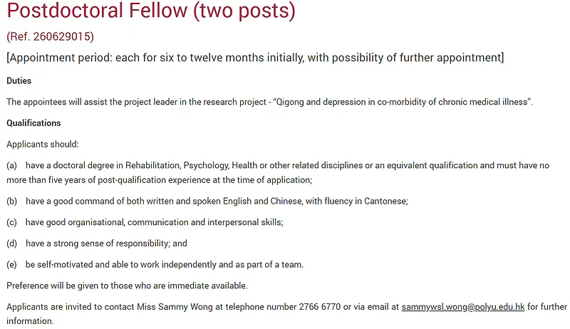 The Hong Kong Polytechnic University Invites Applications for Postdoctoral Fellow Positions