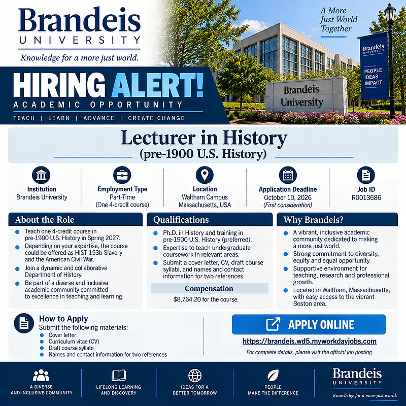 Lecturer in History (Pre-1900 U.S. History) – Brandeis University