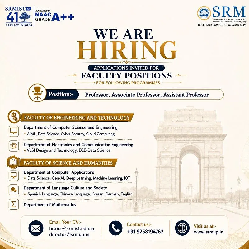 Faculty Recruitment 2026: SRM Institute of Science and Technology (Delhi-NCR Campus)
