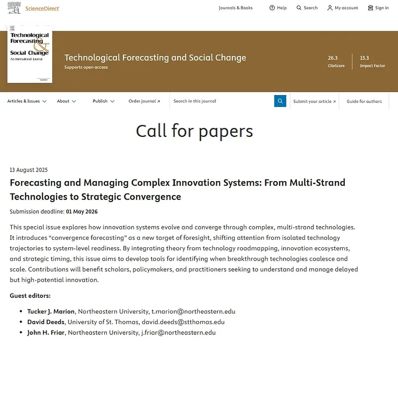 “Forecasting and Managing Complex Innovation Systems: From Multi-Strand Technologies to Strategic Convergence”