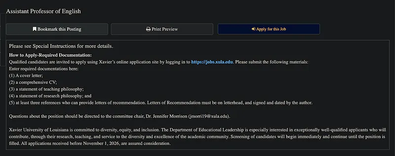 Faculty Opportunity: Assistant Professor of English – Xavier University of Louisiana