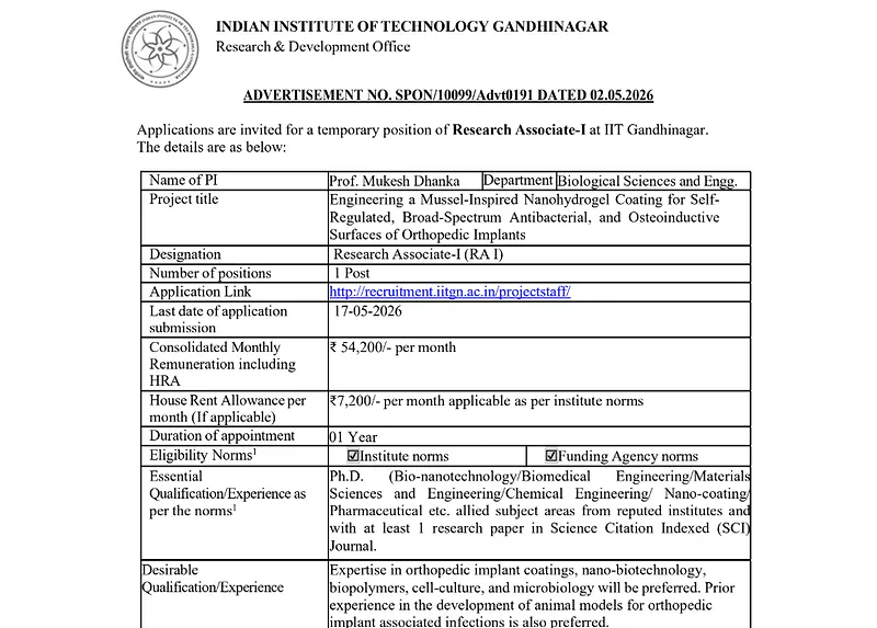  IIT Gandhinagar Research Associate-I Recruitment 2026 - Apply for Research Associate-I (RA-I)