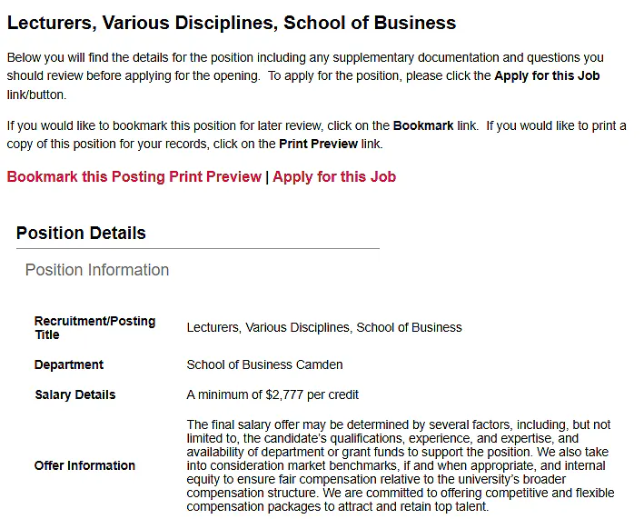 Part-Time Lecturers (Various Disciplines) –  Rutgers University