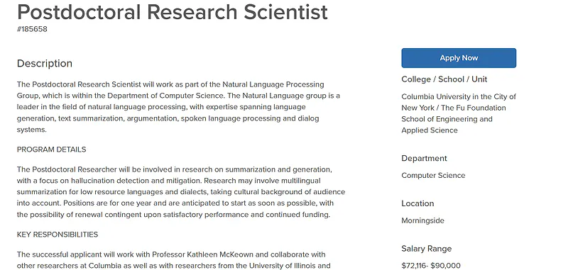 Postdoctoral Research Scientist Recruitment 2026 | Columbia University, New York