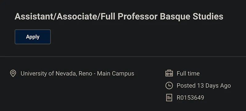 Faculty Opportunity: Assistant / Associate / Full Professor of Basque Studies – University of Nevada, Reno