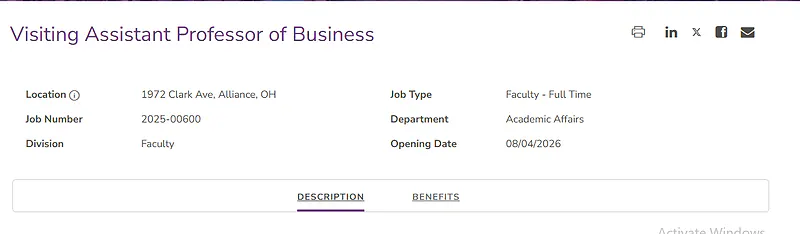 Visiting Assistant Professor of Business – University of Mount Union