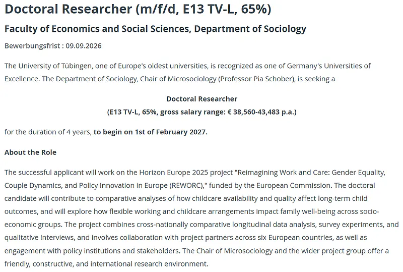 University of Tübingen Doctoral Researcher Recruitment 2026