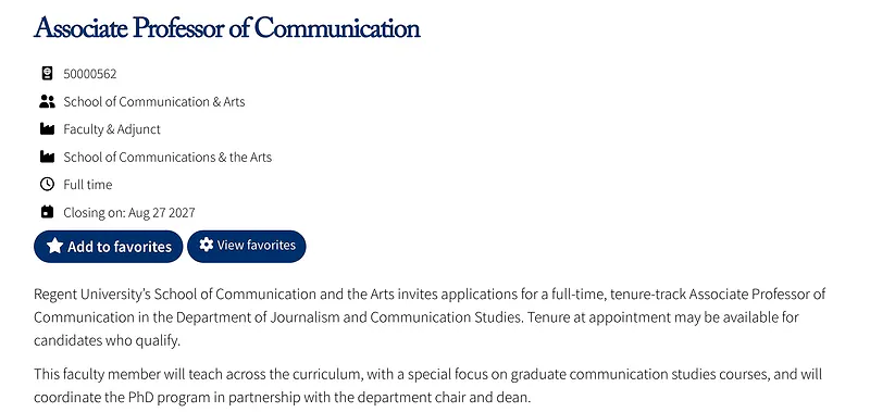 Associate Professor of Communication – Regent University