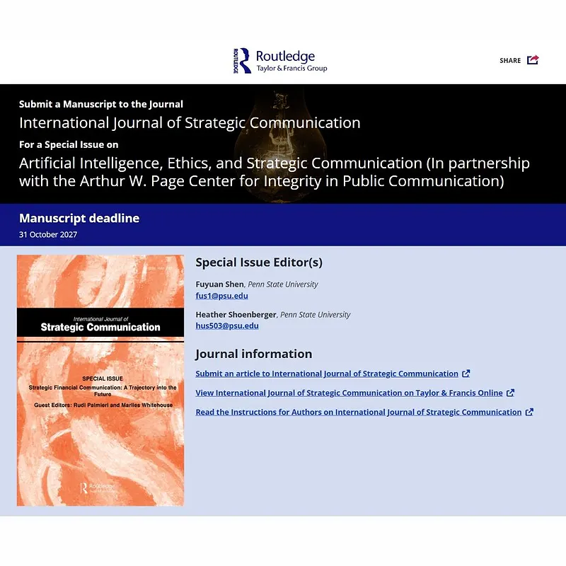 𝗔𝗿𝘁𝗶𝗳𝗶𝗰𝗶𝗮𝗹 𝗜𝗻𝘁𝗲𝗹𝗹𝗶𝗴𝗲𝗻𝗰𝗲, 𝗘𝘁𝗵𝗶𝗰𝘀, 𝗮𝗻𝗱 𝗦𝘁𝗿𝗮𝘁𝗲𝗴𝗶𝗰 𝗖𝗼𝗺𝗺𝘂𝗻𝗶𝗰𝗮𝘁𝗶𝗼𝗻