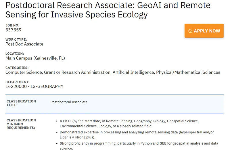 University of Florida Postdoctoral Associate in GeoAI