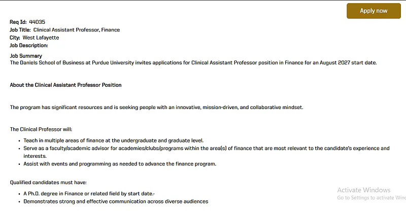 Clinical Assistant Professor, Finance – Purdue University