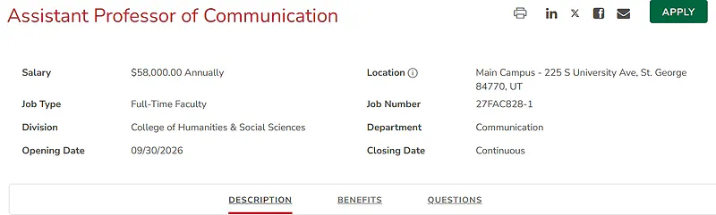 Assistant Professor of Communication – Utah Tech University