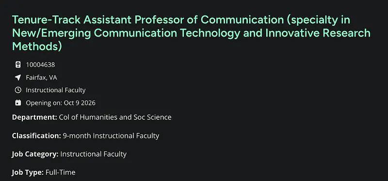 Assistant Professor of Communication – George Mason University