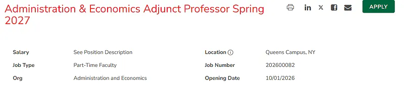 Administration & Economics Adjunct Professor – St. John’s University
