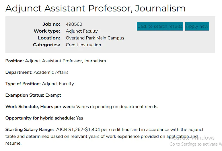  Adjunct Assistant Professor of Journalism – Johnson County Community College