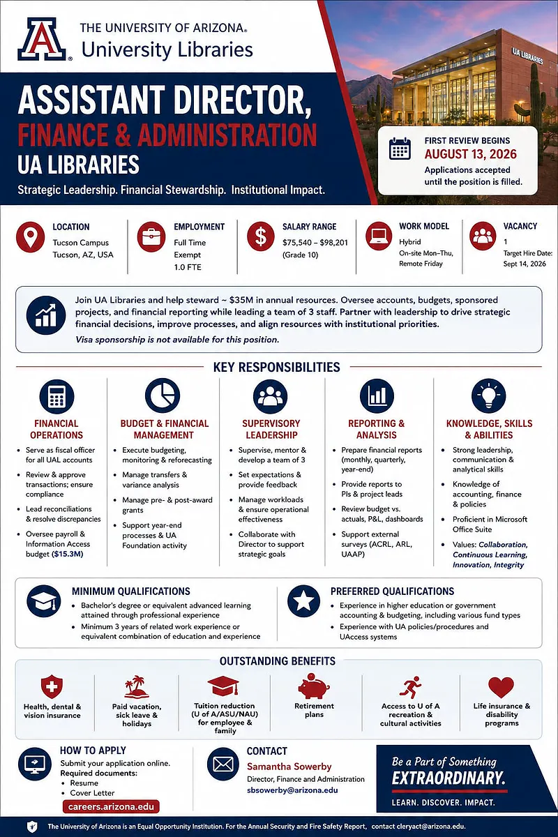 Career Opportunity: Assistant Director, Finance & Administration – University of Arizona Libraries