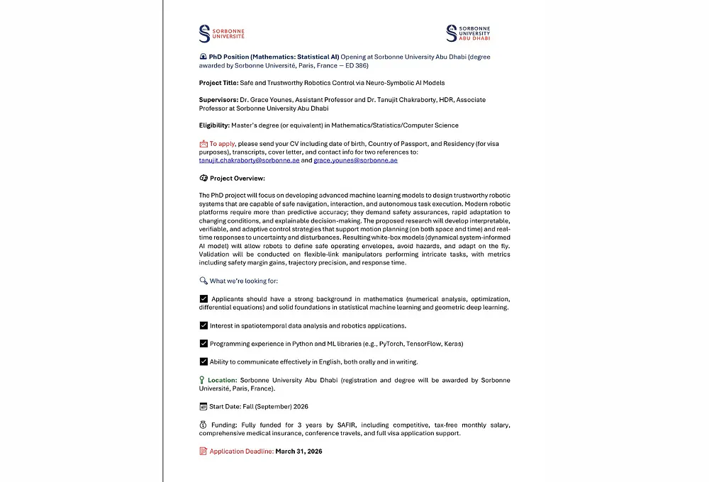 Fully Funded PhD in Statistical AI for Safe Robotics 