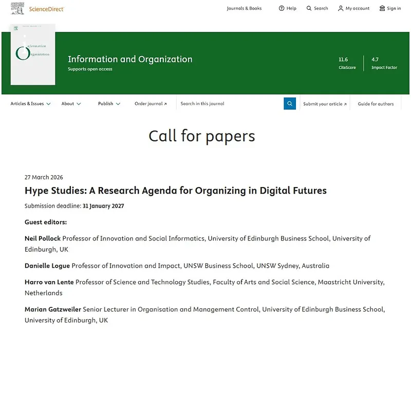 Hype Studies: A Research Agenda for Organizing in Digital Futures