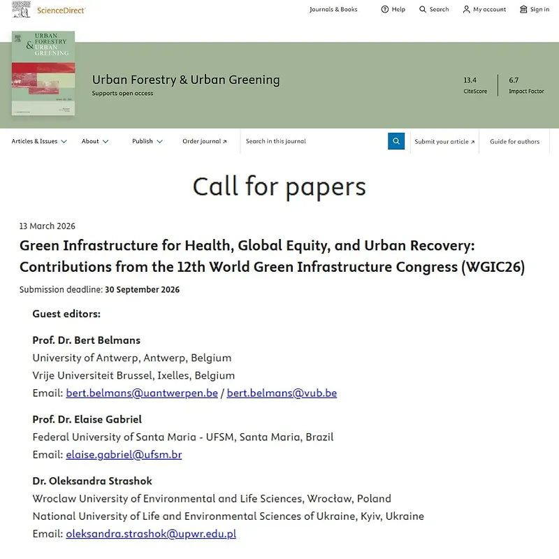 Green Infrastructure for Health, Global Equity, and Urban Recovery: Contributions from the 12th World Green Infrastructure Congress (WGIC26)