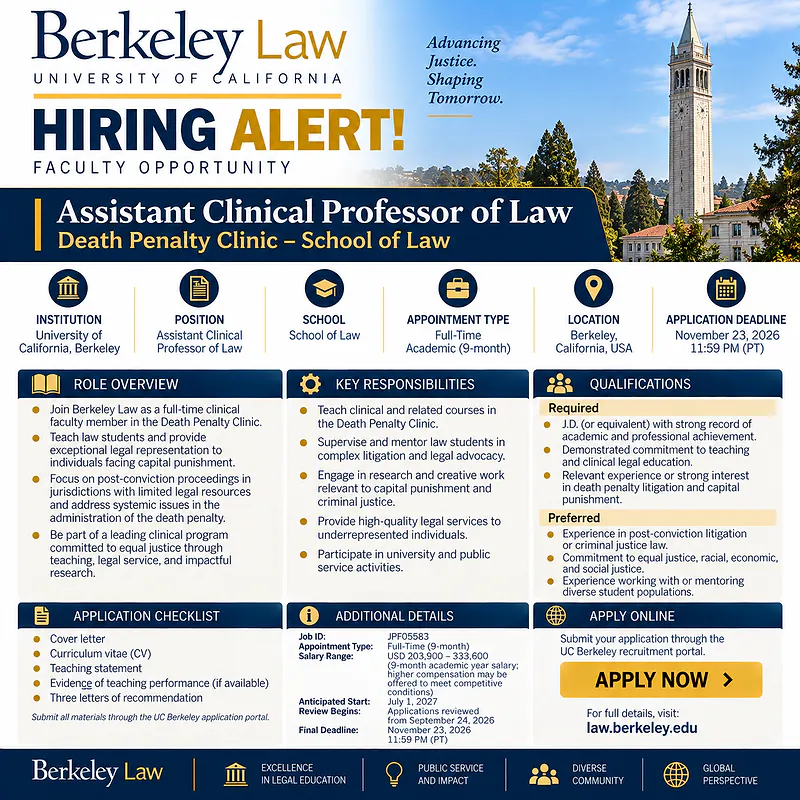 Assistant Clinical Professor of Law – Death Penalty Clinic – UC Berkeley